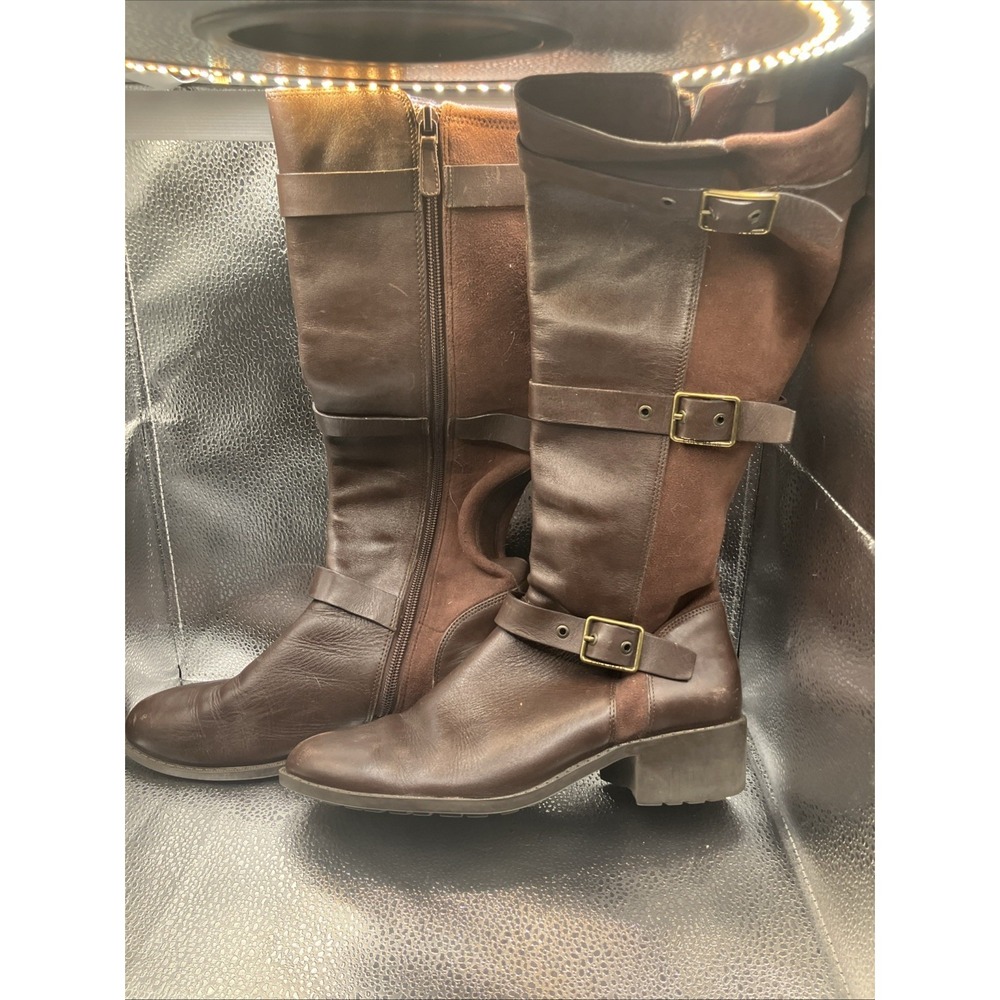 Cole Haan Woman's 7 Brown Leather/Suede Side Zip Boots - Picture 2 of 14